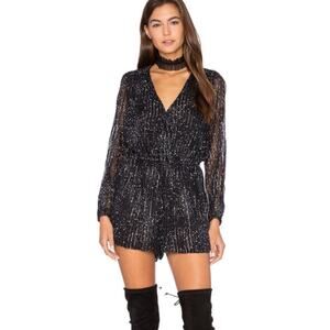 Love Shack Fancy Bowie Midnight Star Print Silk Romper Playsuit 3 L